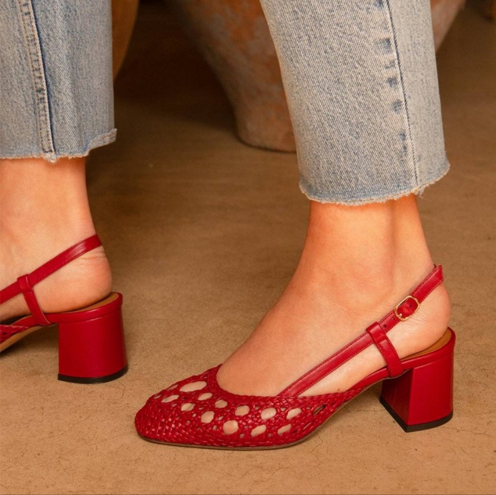 Red Slingback Sandals Size 38 Rivecour N°591 Rouge Leather NIB *Current Season*